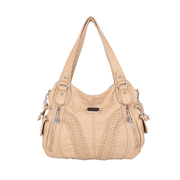 Angelkiss Для женщин Top handle Satchel Сумки Сумка Tote из стираной кожи Кошельки Сумка - Цвет: Khaki