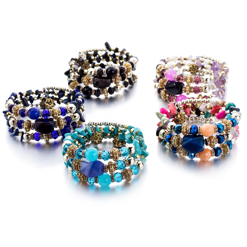 FAMSHIN многослойные в стиле бохо гравия Бусины Красочные Браслеты для Для женщин