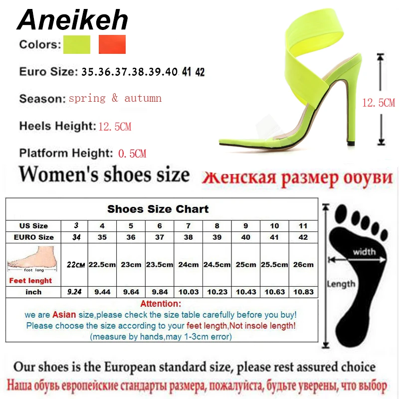 Aneikeh/Новинка года; босоножки из искусственной кожи; женские прозрачные туфли без застежки на тонком высоком каблуке; свадебные туфли с острым носком; цвет оранжевый; Размеры 35-42