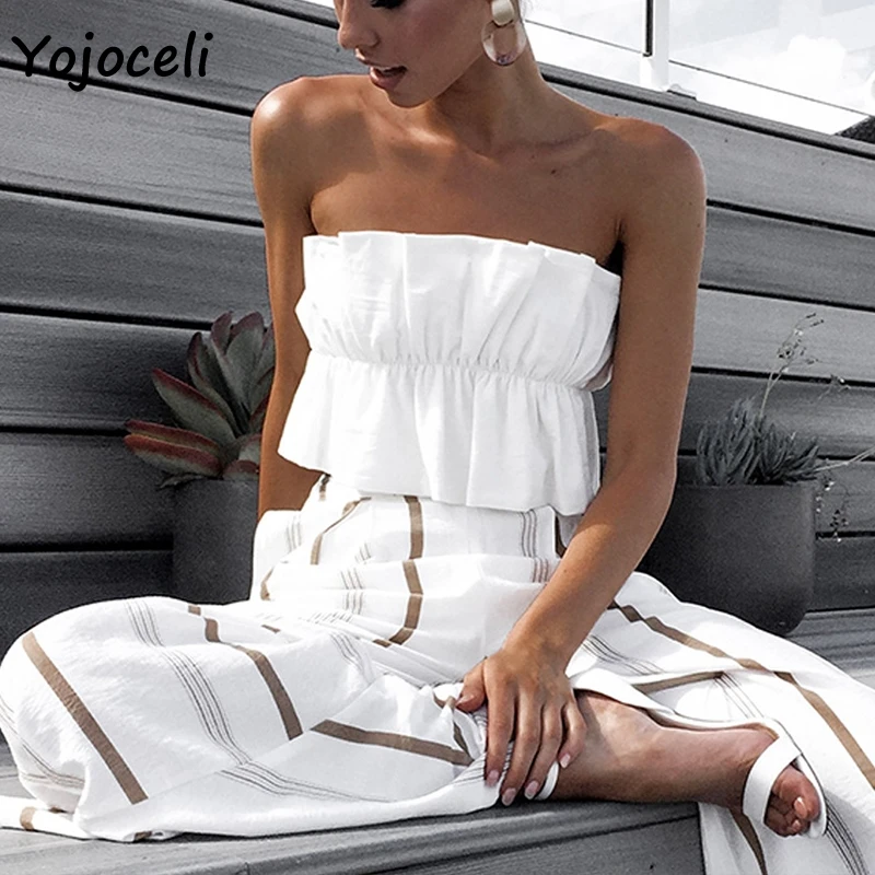Yojoceli pretty Топы без бретелек блузки с оборками женские пляжные блузы в стиле бохо