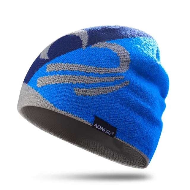 Blue Вязаная шапка унисекс, теплые зимние шапочки Skullies для сноуборда, велосипеда, головные уборы для мужчин и женщин, кепка для бега и пешего туризма s - Цвет: Blue