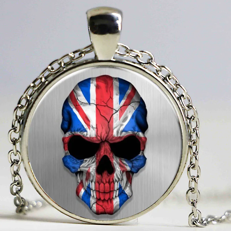 Женское ожерелье с подвеской в виде черепа и флага Великобритании|chain necklace|necklace