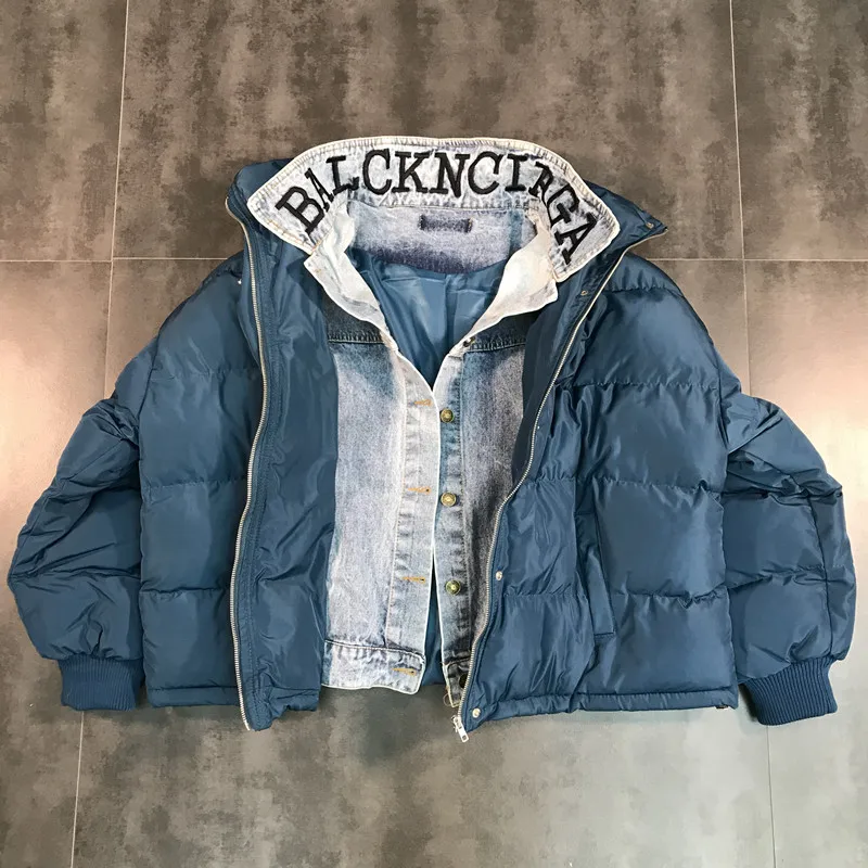 blue Женская зимняя новая Толстая теплая парка из двух частей, женская модная джинсовая Лоскутная куртка с вышивкой, повседневная куртка большого размера Z435 - Цвет: blue