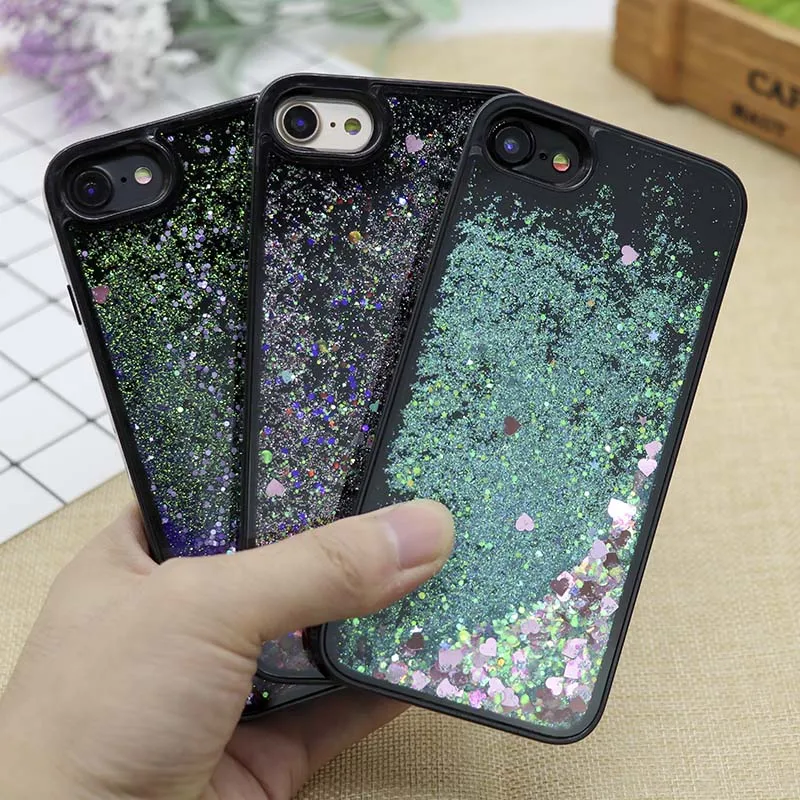 Для iPhone 7 6 S плюс Plus задняя крышка блеск динамический жидкости в форме сердца
