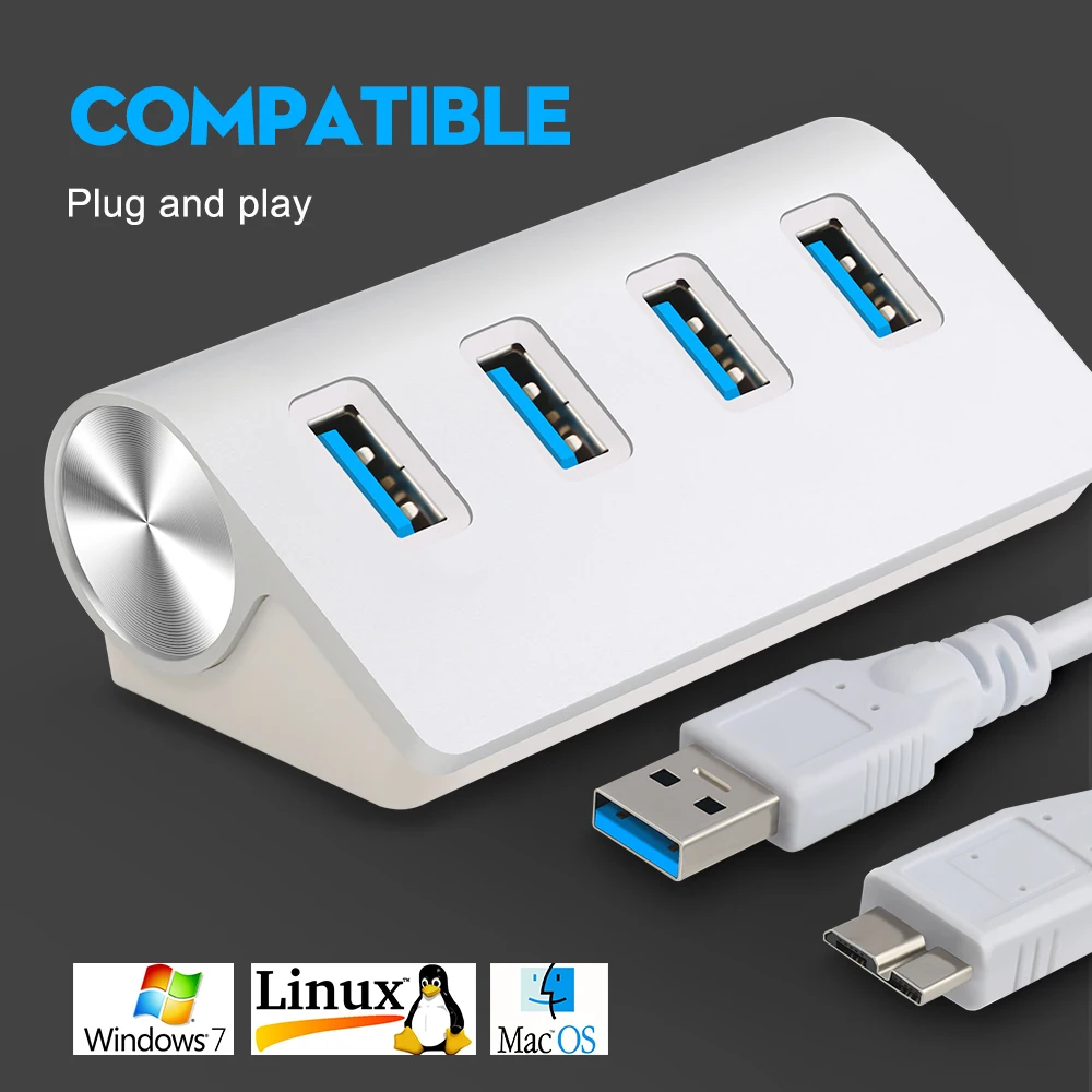 Высокоскоростной тонкий USB разветвитель 3 0 алюминиевый 4 портовый адаптер для ПК