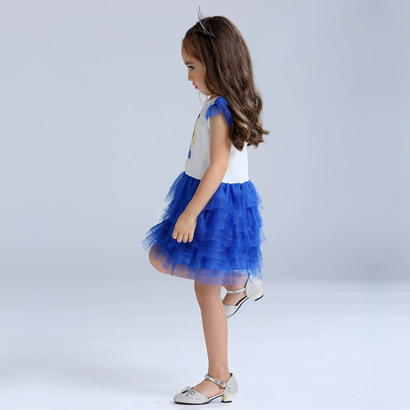 Children TUTU Dresses Baby Girl Clothes Hooyi Royal Blue Layers Girls Pleated Dress 4 5 6 7 8 9 10 Year One-Piece Princess |