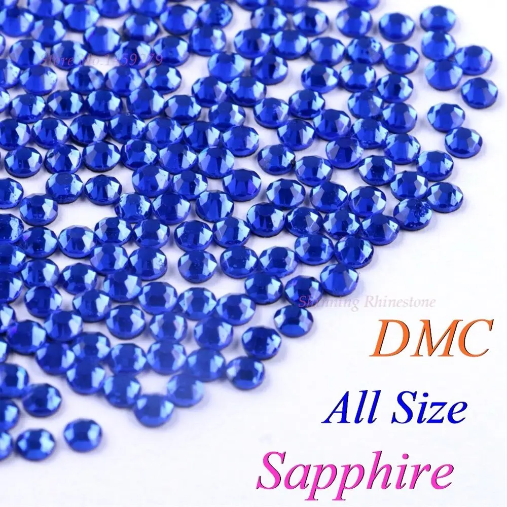 DMC сапфир SS6 SS10 SS16 SS20 SS30 смешанные Размеры Стекло кристаллы, стразы с прямой основой Стразы переводная картинка Стразы блестящая DIY одежды с клеем