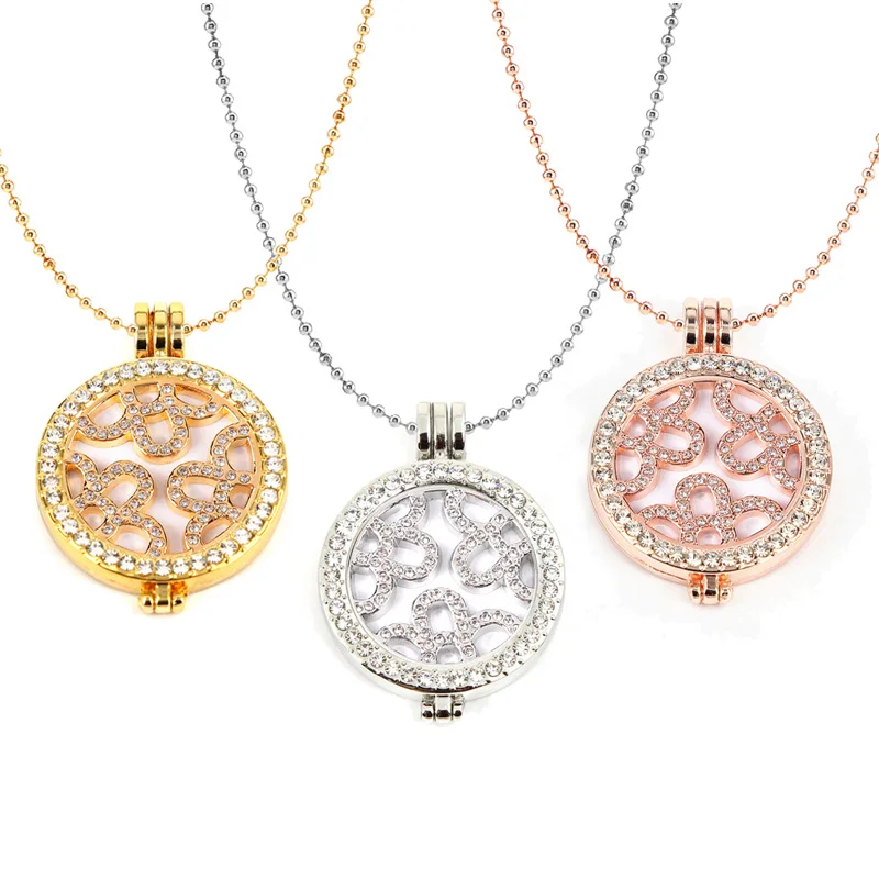 Люкс 33 мм кристалл цветок монета кулон ожерелье набор с 35 монетница и 80 см разница