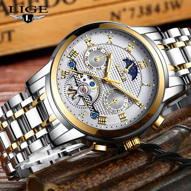 LIGE Luxury Brand Watch Men Casual Watches Mens Waterproof Automatic Mechanical Man Full Steel Sport Wristwatch 9851 | Наручные часы