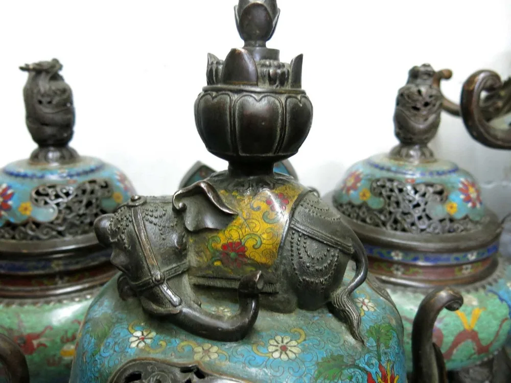 20 &quotКитай чистая медная перегородчатая эмаль курильница резная удача слон