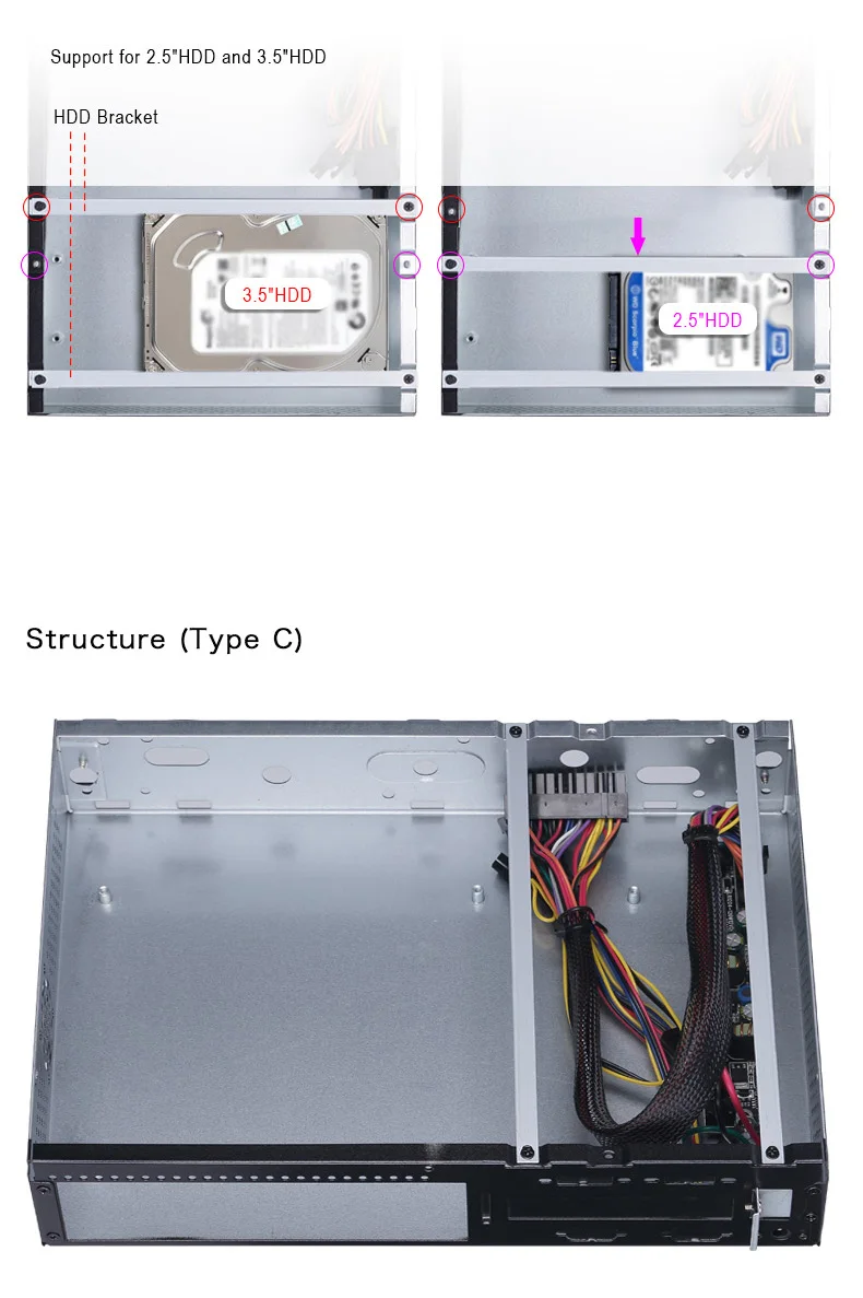Realan 2007C вертикальный мини ITX чехол небольшой micro atx корпус шкафа с Питание