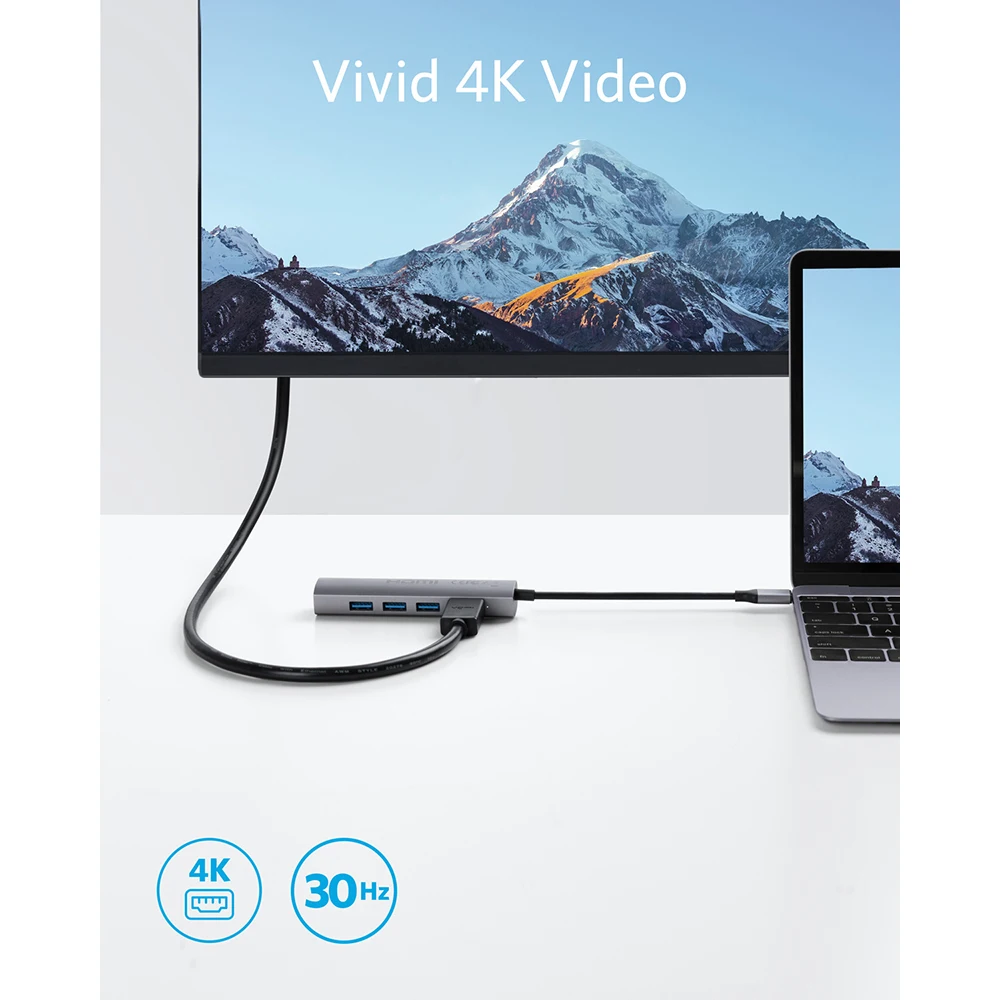 Anker USB C концентратор USB, 5 в 1 взаимный обмен данными между компьютером и периферийными устройствами C адаптер с 4K кабель-Переходник USB C на HDMI, Ethernet, Порты и разъёмы, с 3 портами(стандарт 3,0 Порты, для MacBook, ChromeBook, XPS и многое другое