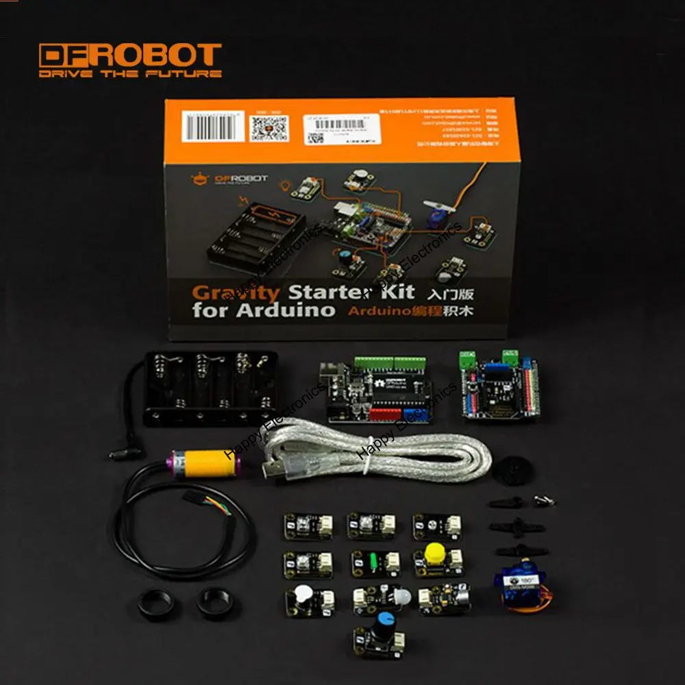 Стартовый набор DFRobot Gravity включает DFRduino UNO R3 + экран расширения IO 12 датчиков для