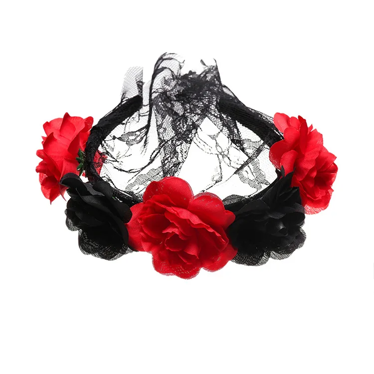 Europe and the United States new rose flower lace veil headdress Christmas Halloween Queen retro headband wholesale |