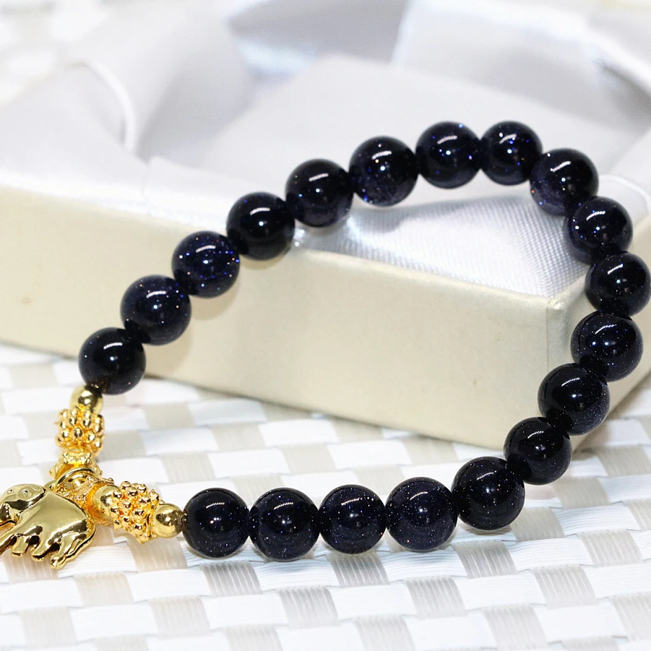 Оптовая цена синий песчаник Браслеты 8 мм круглые бусины Женщины Милая подвеска в