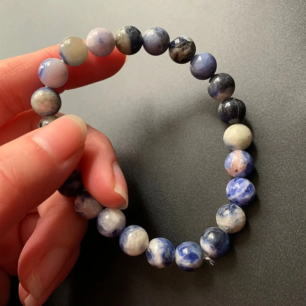 Bhuann 8mm Natural Sodalite Stone Blue Vein Beads Bracelet Handmade Stretch Elastic Cord Strand Dropship 1pc | Украшения и