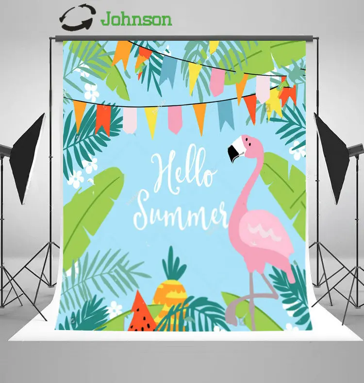 Пальмовых листьев Цветы Фламинго Птица вечерние флаги джунглей фон для