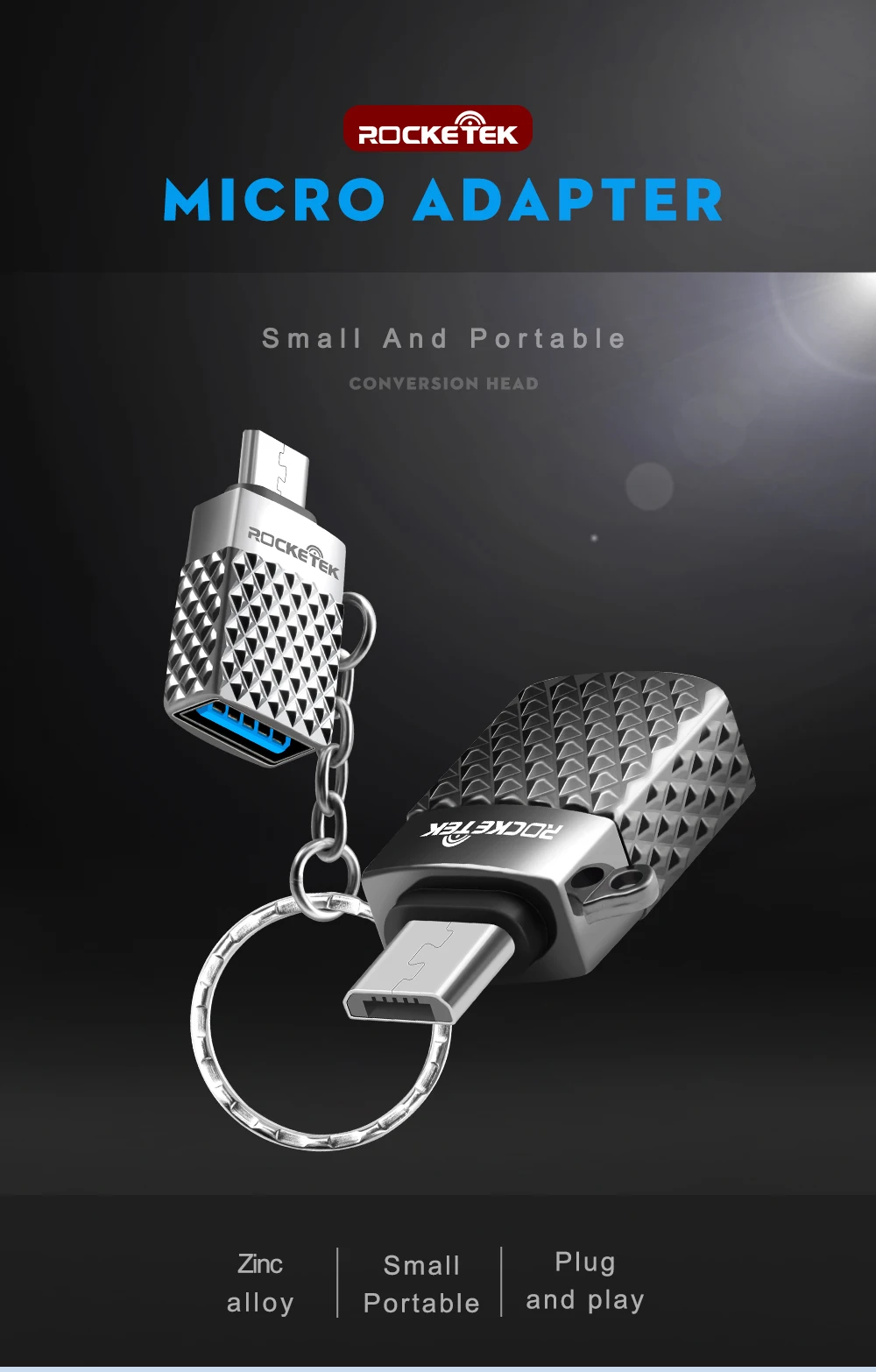Rocketek микро USB OTG адаптер алюминиевый Аксессуары Мужской конвертер для samsung Xiaomi LG huawei Android мобильный телефон