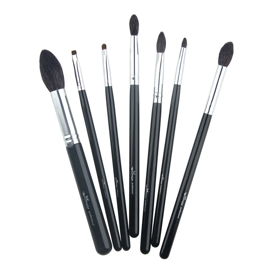 Silver Black Anmor Высокое качество 7 шт. набор кистей для макияжа Профессиональный макияж кисти из козьей шерсти brochas Maquillaje BK-142 - Handle Color: Silver Black