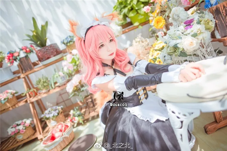 ROLECOS игра Fate Grand Order Косплей Костюм Tamamo no Mae косплей костюм одежда горничной с головной убор для женщин Косплей Костюм