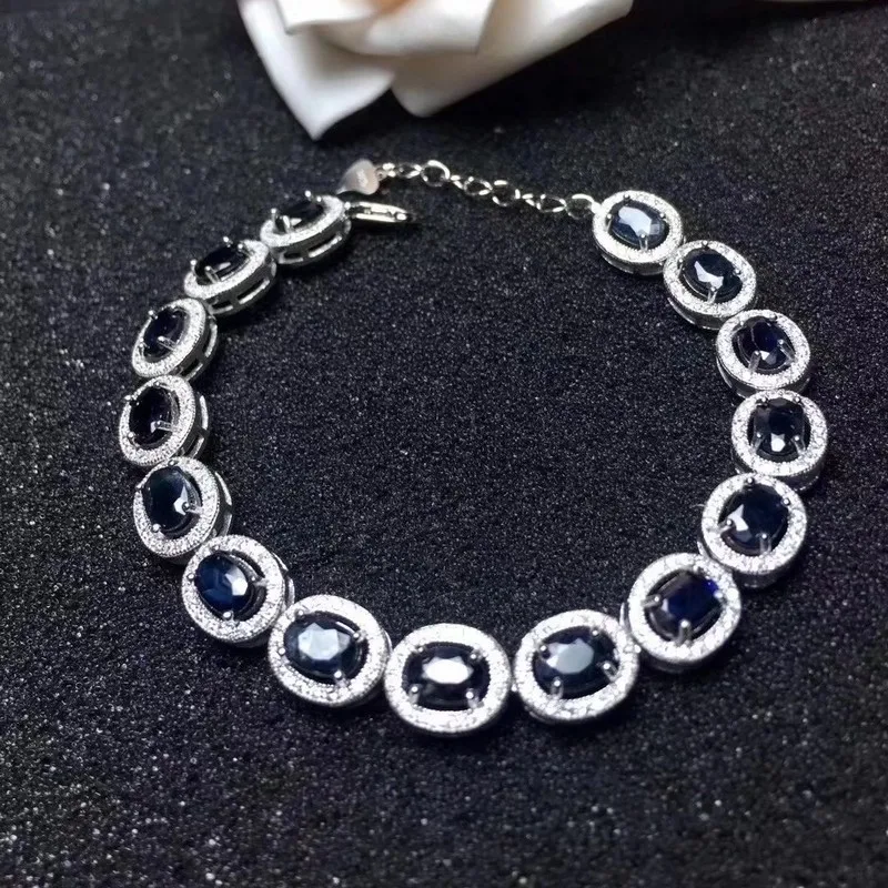 Браслеты из серебра 925 пробы с сапфирами 4 Х6 мм|fine jewelry|gift braceletgifts for women |