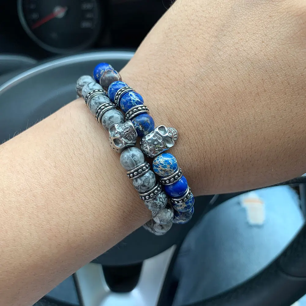 Мужской браслет из нержавеющей стали с черепами|Браслеты шармами| |