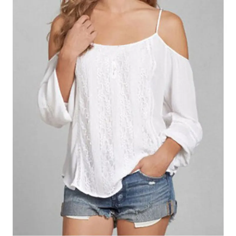 2016 Женская сексуальная Свободная шифоновая блузка с открытыми плечами на тонких