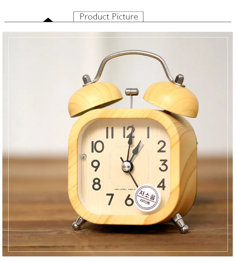 Wood Grain Home Decoration Mute Table Clock Handicraft Vintage Alarm Clock European Style Retro Wrought Square Table Clocks