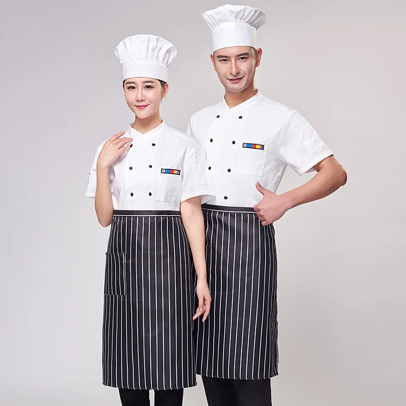 Мужская двубортная рубашка дышащая для шеф повара куртка + Кепка фартук одежда с