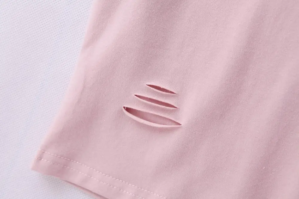 Сексуальная летняя футболка с отверстиями для женщин 2019 рваные футболки круглым