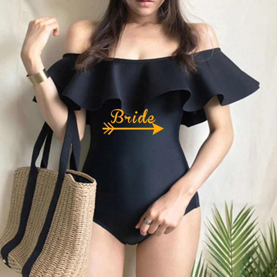 BRIDE-BLACK Сдельный купальник для невесты, женский купальник с буквенным принтом, боди, монокини, девичник, праздничная команда, бикини для невесты - Цвет: BRIDE-BLACK