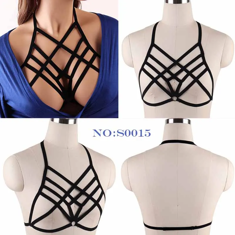 S0015BLACK Женское боди жгут нижнее белье в готическом стиле укороченный топ Фетиш клетка бюстгальтер ремни для нижнего белья пояс портупея в форме звезды бюстгальтер - Цвет: S0015BLACK