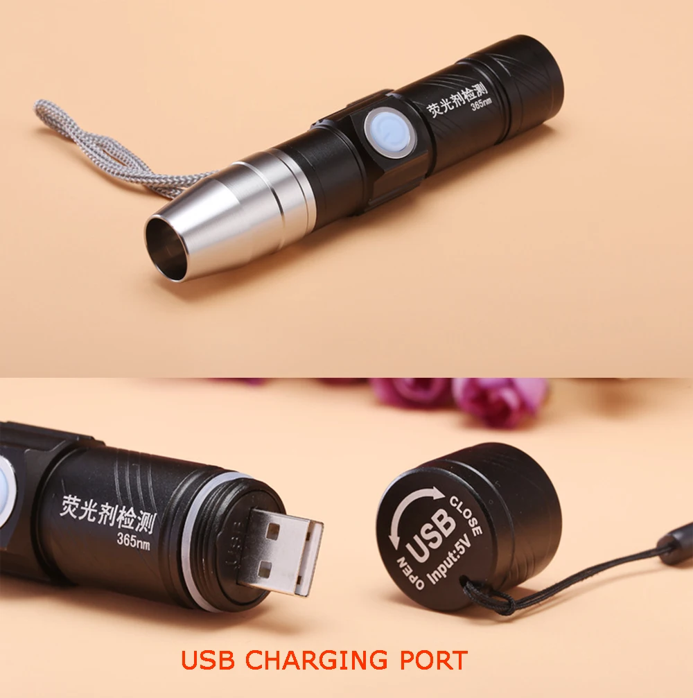365NM УФ-свет USB Перезаряжаемый светодиодный фонарик черный свет маленький размер ручка для домашних животных детектор пятен мочи ультрафиолетовая УФ-исцеляющая Смола лампа