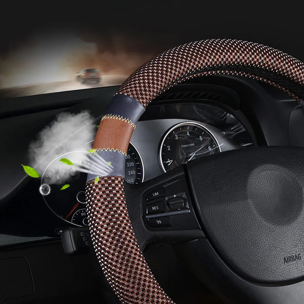 Универсальный Автомобильный руль 38 см Кожаный Плетеный коричневый pu кожаный чехол рулевого колеса автомобиля подходит для большинства автомобилей Стайлинг