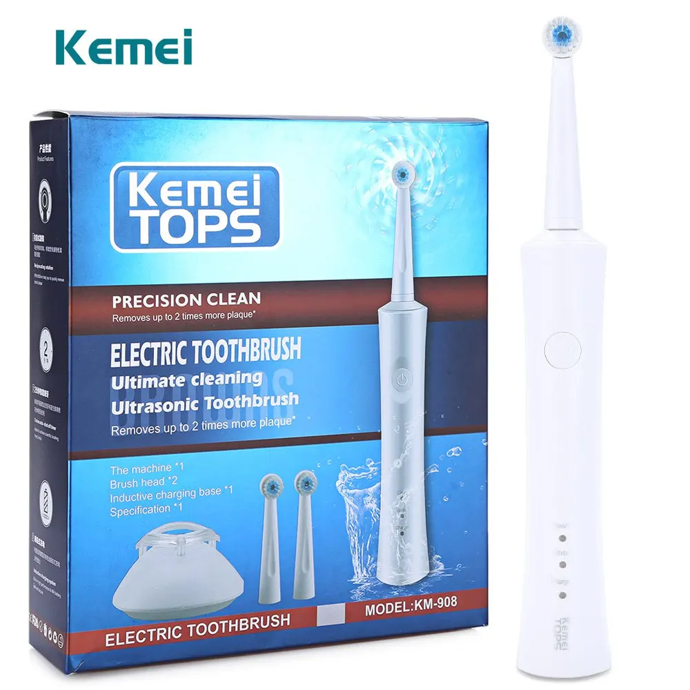 Kemei KM 908 сабельная вращающаяся перезаряжаемая электрическая зубная щетка с 2