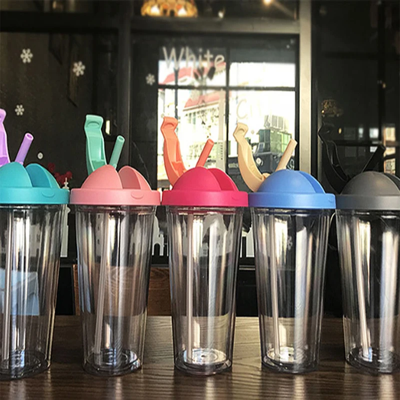 Оригинальная пластиковая бутылка для воды с соломенной двойной чашей сока