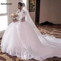 luxurious royal train ball gown dress for wedding v neck sleeveless lace vintage bridal dresses vestido de novia casamento