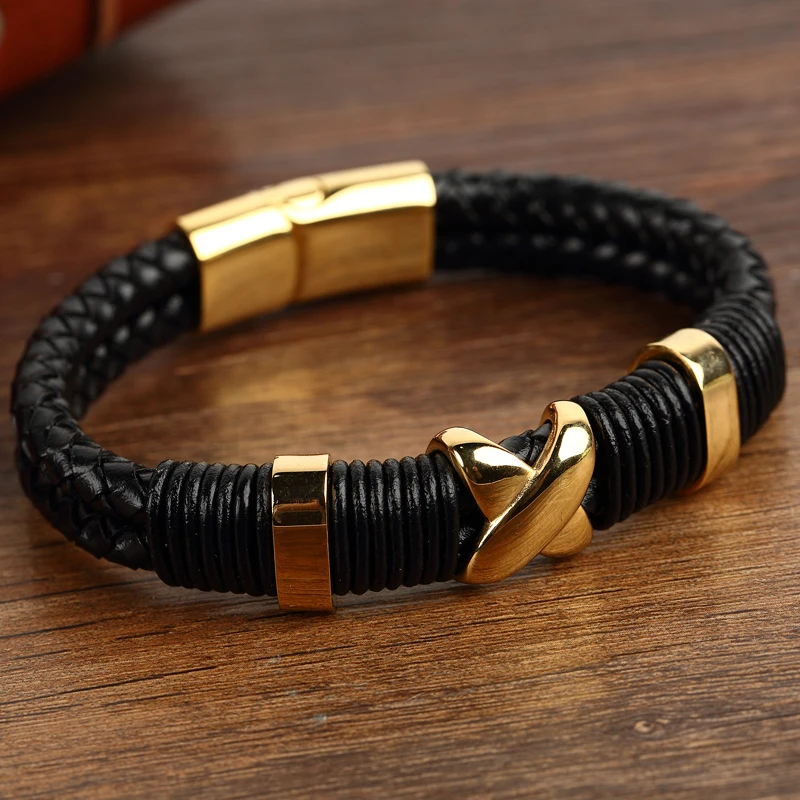 Новое поступление трендовые кожаные браслеты с двойной оплеткой мужские из