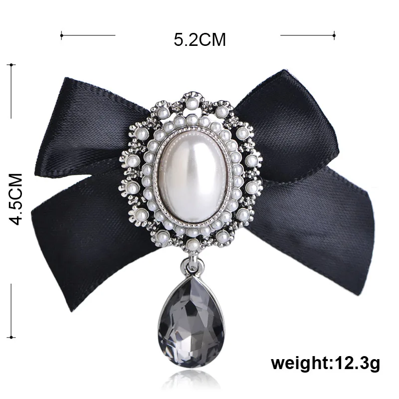 Женская Винтажная брошь FUNMOR с бантом из ленты и горного хрусталя черная