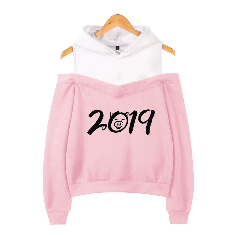 2019 год свинья топ с открытыми плечами толстовка китайский новый Забавный женский