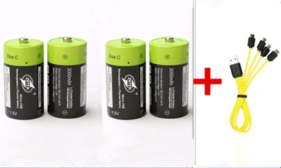 Зеленый Горячая ZNTER 1,5 V 3000mAh перезаряжаемая батарея C размер USB перезаряжаемая литий-полимерная батарея заряжается кабелем Micro USB - Цвет: Зеленый