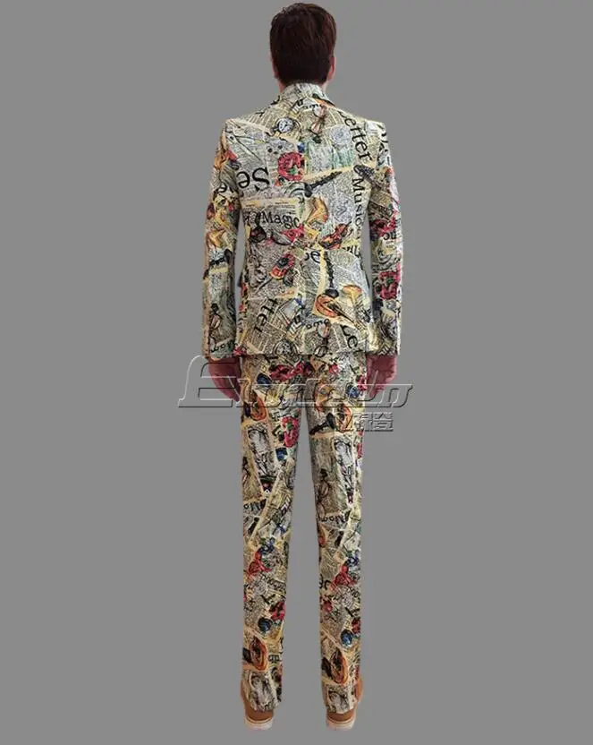 

terno slim fit masculino printing Blazer men groom suit set with pants costume singer star style stage clothing formal dress