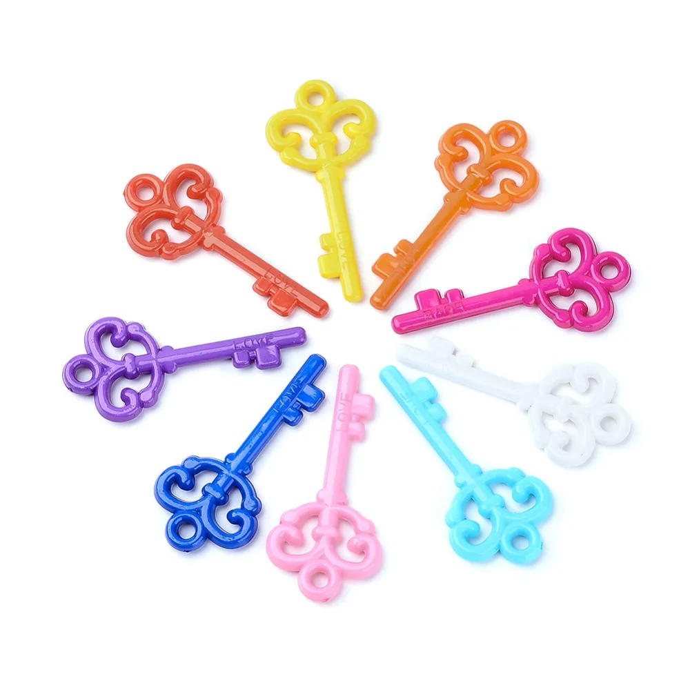 

200pcs/500g Mixed Color Love Key Opaque Acrylic Big Charms Pendants for Jewelry Making DIY Necklace 62x29x4.5mm Hole: 4mm