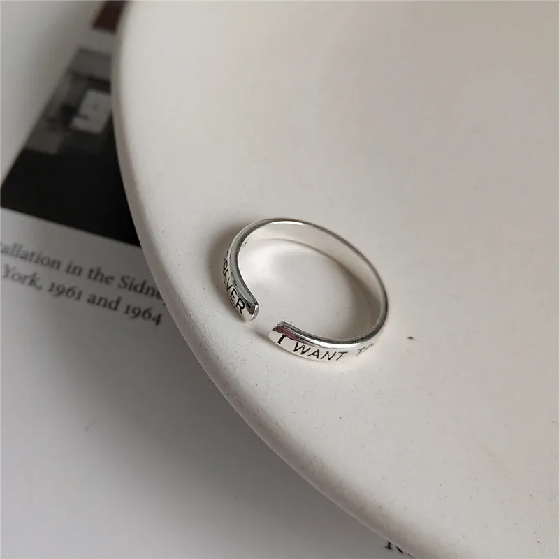 

YPAY Genuine 925 Sterling Silver Forever Letter Rings For Women Korean Vintage Opening Adjustable Ring Fine Jewelry Gift YMR847
