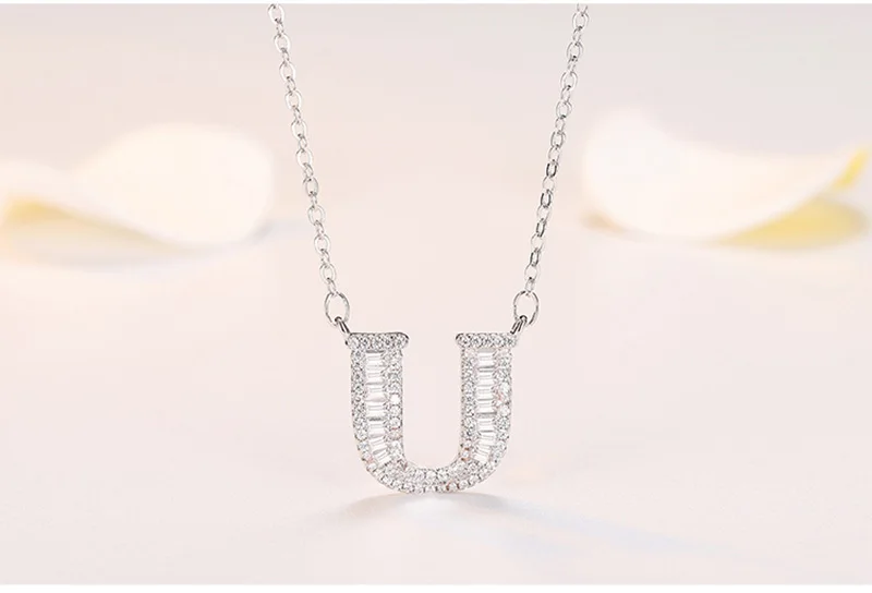 necklace U Модная подвеска с инициалами ожерелье s подвеска со стразами лучший друг подарок милые 26 цепочки с буквами Ожерелье Воротник Имя ювелирные изделия - Окраска металла: necklace U
