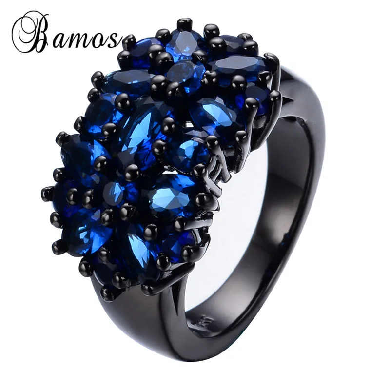 Blue Bamos красочные геометрические розовые/фиолетовые/красные/синие кольца с камнем рождения для женщин, Черное золото, заполненное AAA цирконием, звезда, аксессуары для пальцев - Цвет основного камня: Blue