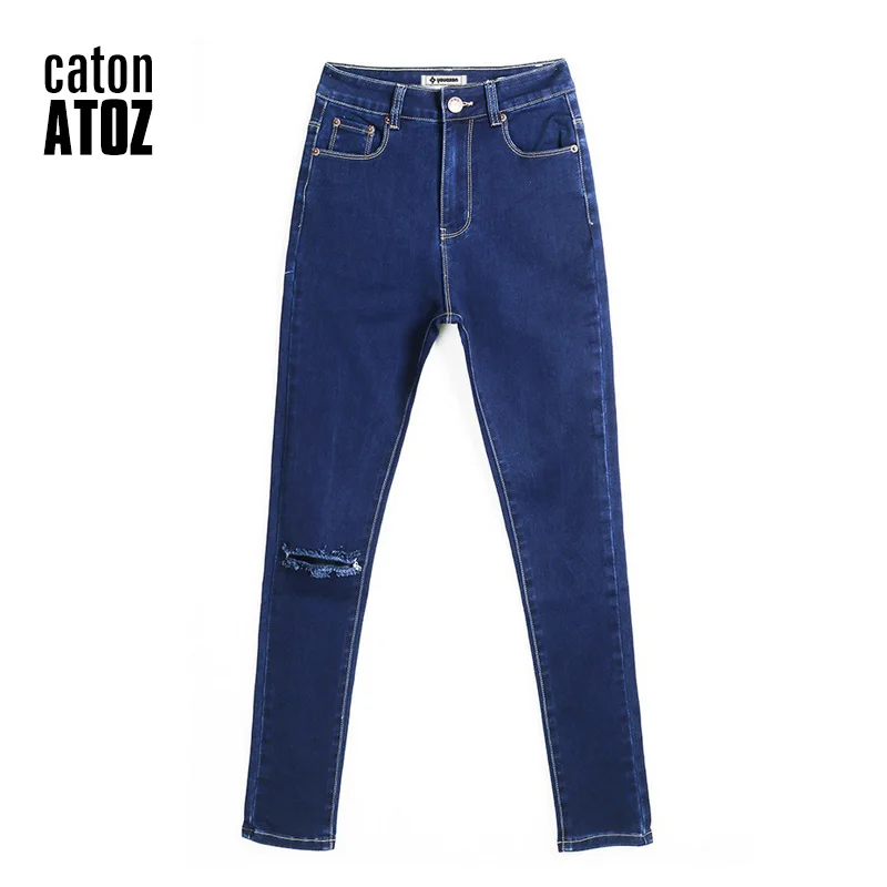 Женские Синие рваные джинсовые брюки catonATOZ с высокой талией 1883|high waist jeans|high jeans