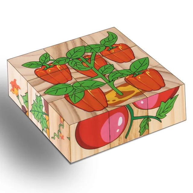 vegetables Высококачественная Шестигранная картина деревянная головоломка 3D пазл детские игрушки Ранние развивающие игрушки куб головоломка детские подарки - Цвет: vegetables