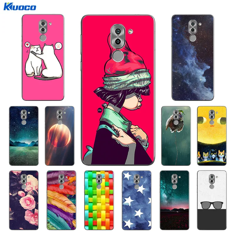 Case for Huawei Honor 6X Girl Cat Printing Back Cover GR5 2017 Cases Coque Mate 9 Lite Bags |