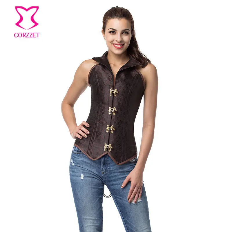 Женский жаккардовый воротник с лямкой через шею корсет со стальными косточками